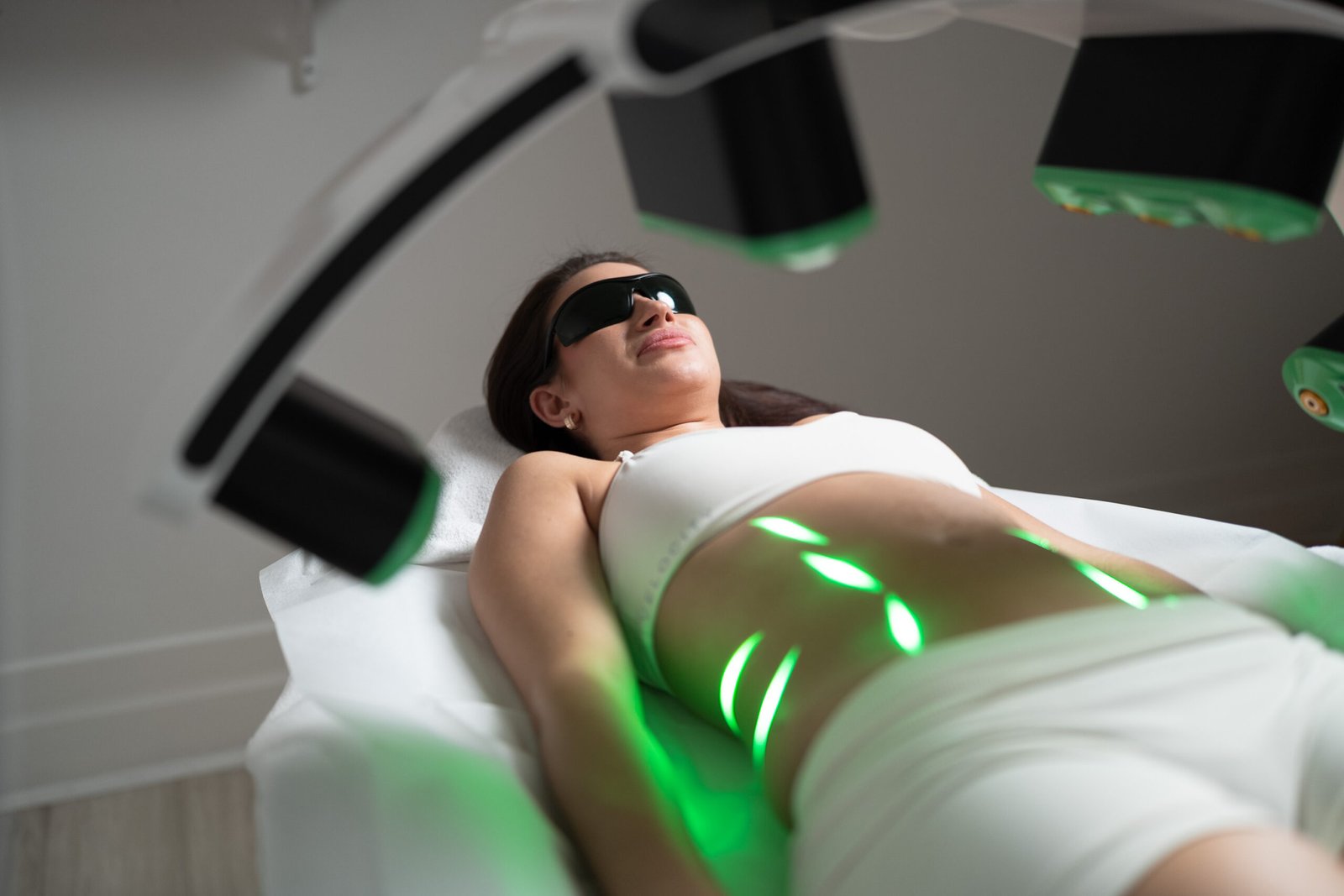 Client receiving green laser lipo on the stomach at BM Aesthetics Richmond